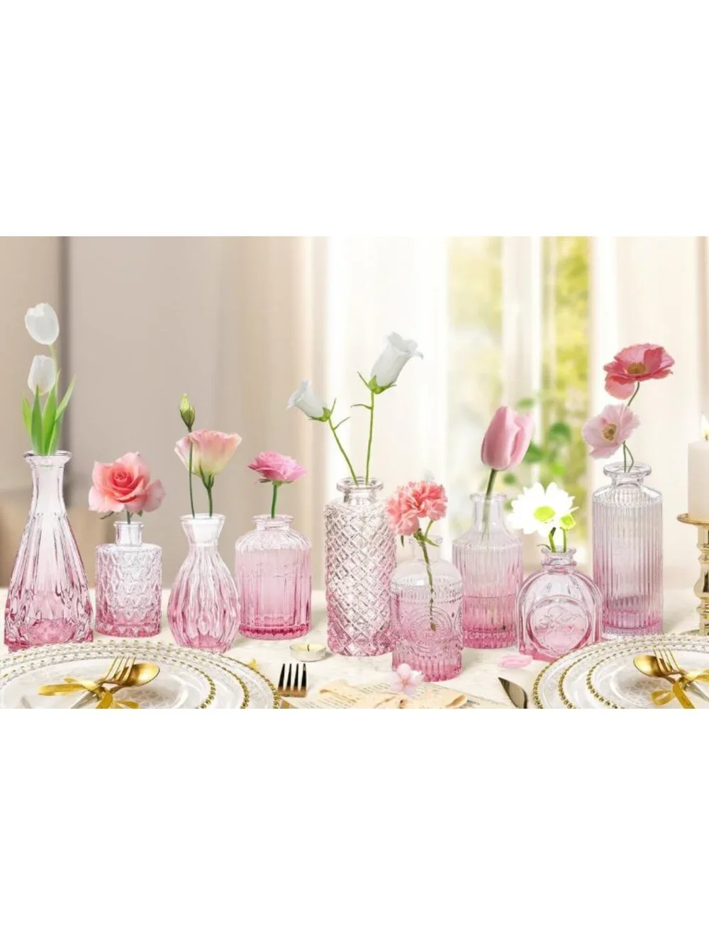 Set of 20 Pink Mini Glass Bud Vases - Vintage Floral Decor for Weddings & Home